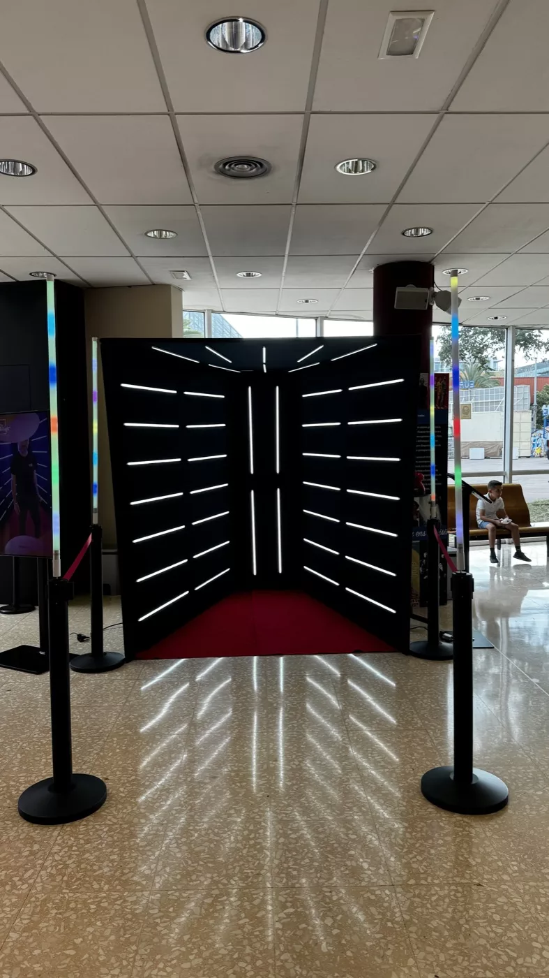 Glam Video Booth LED light tunnel set up in an auditorium