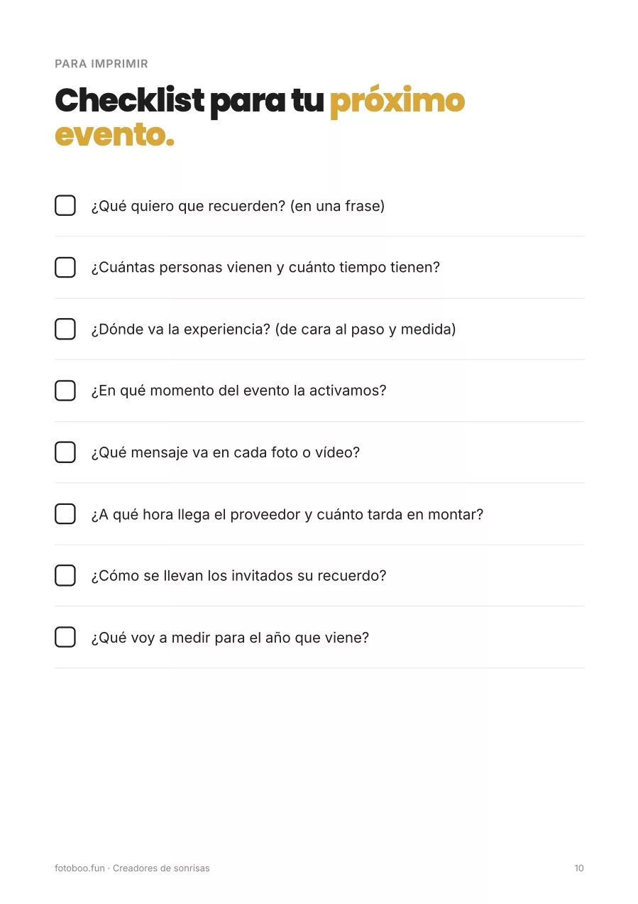 Checklist para tu próximo evento