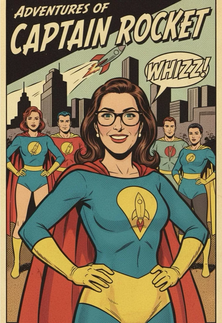 La misma invitada convertida por la IA en superheroína de cómic
