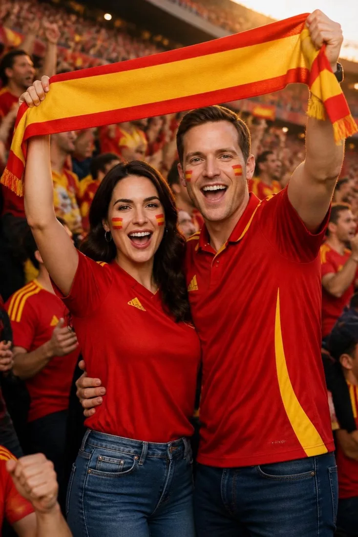 Filtro de IA a medida que convierte a la pareja en aficionados de fútbol en un estadio