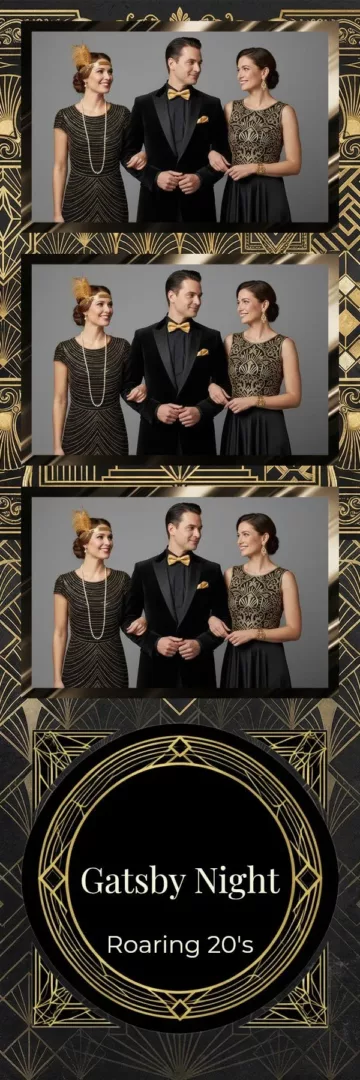 Plantilla de tira de fotos para fotomatón «Art Deco Party»: art déco dorado de los años 20