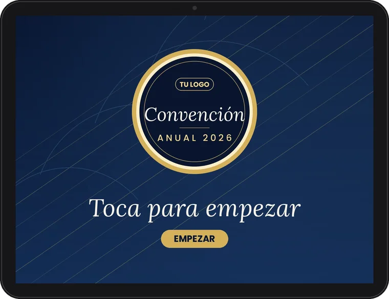 Pantalla de inicio del fotomatón en tablet con el mismo diseño del evento