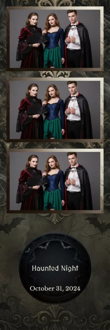 Plantilla de tira de fotos para fotomatón «Gothic Night»: murciélagos de estilo gótico