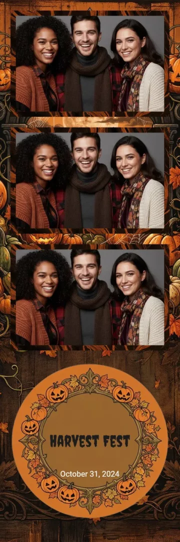 Plantilla de tira de fotos para fotomatón «Harvest Fest»: otoño y calabazas