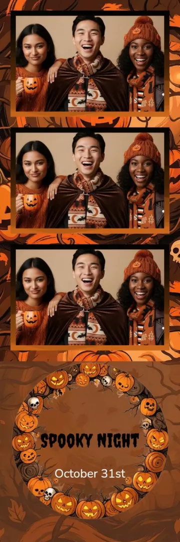 Plantilla de tira de fotos para fotomatón «Spooky Night»: siluetas en naranja y negro