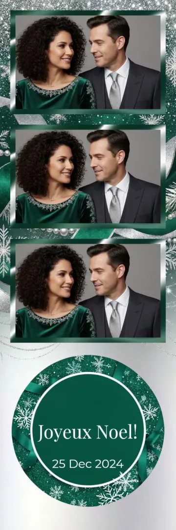 Plantilla de tira de fotos para fotomatón «Emerald Holiday»: verde esmeralda y plata